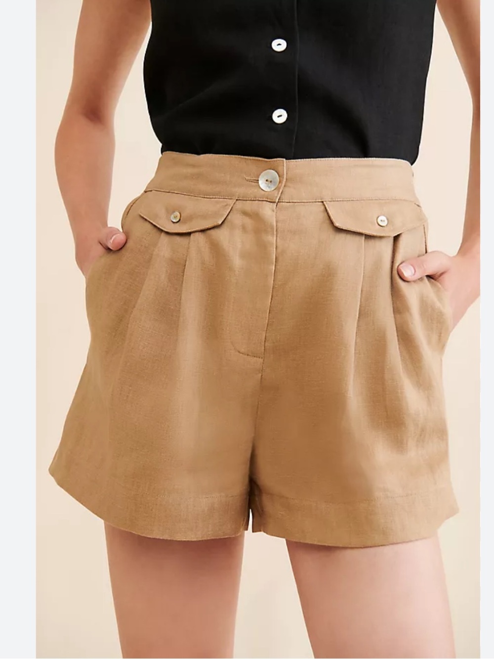 NWT Free People Sovere Tailored High-Rise Linen Shorts in Tan Size US XS